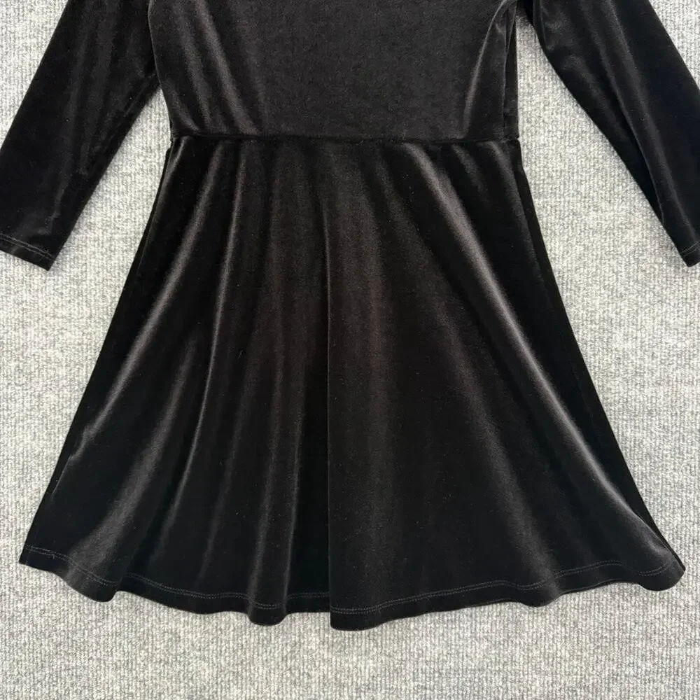 Old Navy Girls Black Velour Fit & Flare Dress Size 6/7 Holiday Twirly Velvet